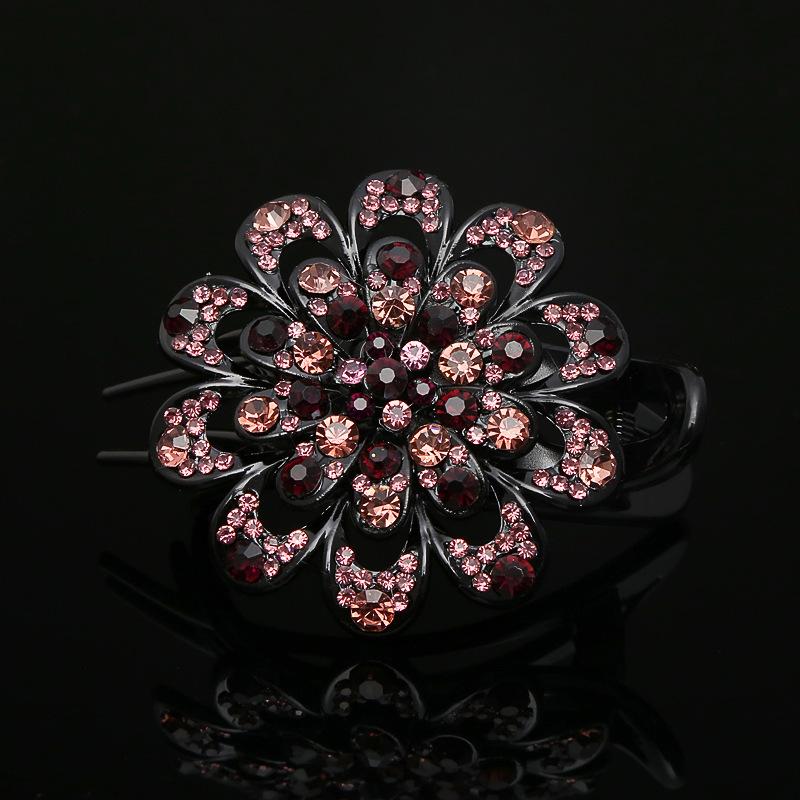 Flower Hair Clip Crystal Rhinestone Fancy Ponytail Barrette Elegant Hair Clip for Women