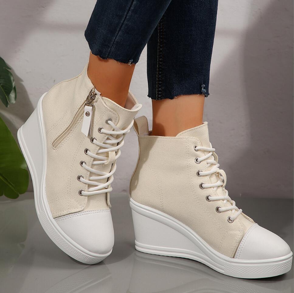 Women Sneakers New Hidden Wedge Invisible Heel Canvas Shoes For Women Wedge Increased Casual Breathable Platform Sneakers Women