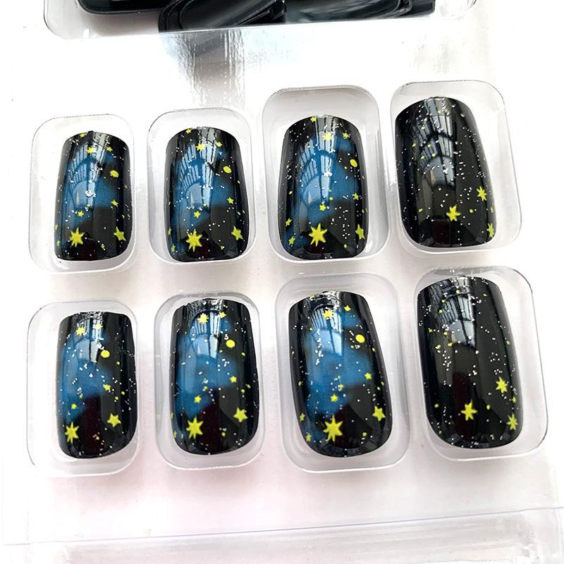 24 pcs/set Press on Nails Long Red Star Nail Girls Sexy Nail DIY Bridal Tip Daily Reusable Sexy Fake Nails Art For Women Decoration