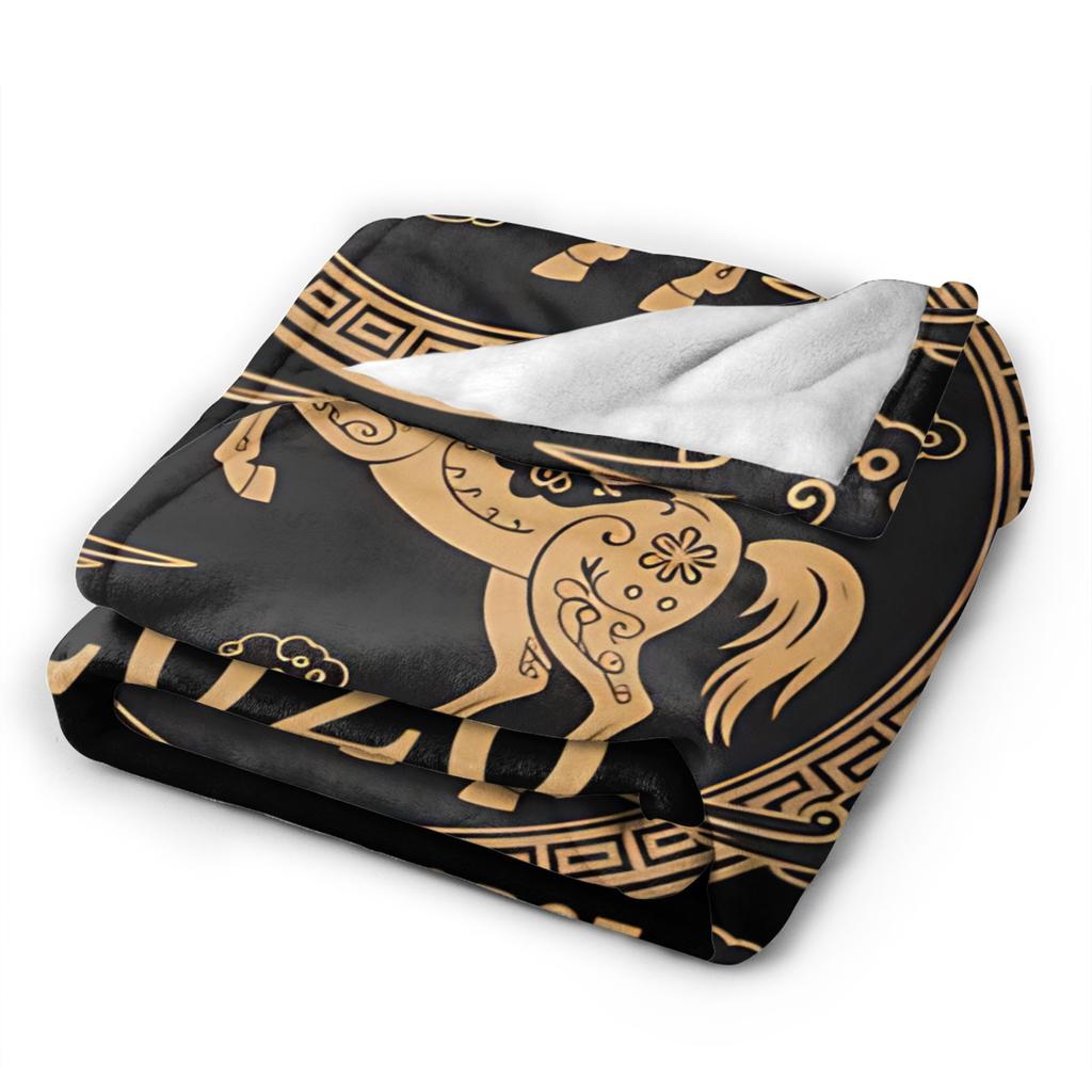 Chinese New Year Year of The Horse Blankets Flannel Throw Blankets Summer Air Conditioning Portable Ultra-Soft Bedsprea,