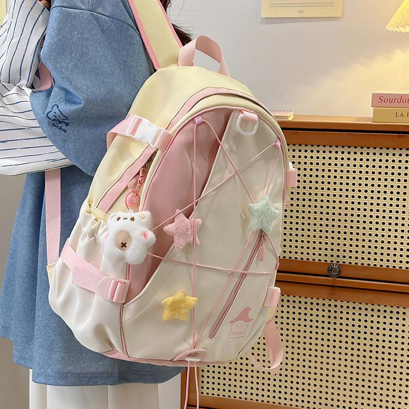 Junior High School Student Schoolbag Color Block Women Large Capacity Backpack