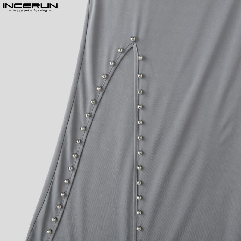 INCERUN Men Strap Sleeveless Beading Splits Long Tunic Tank Tops
