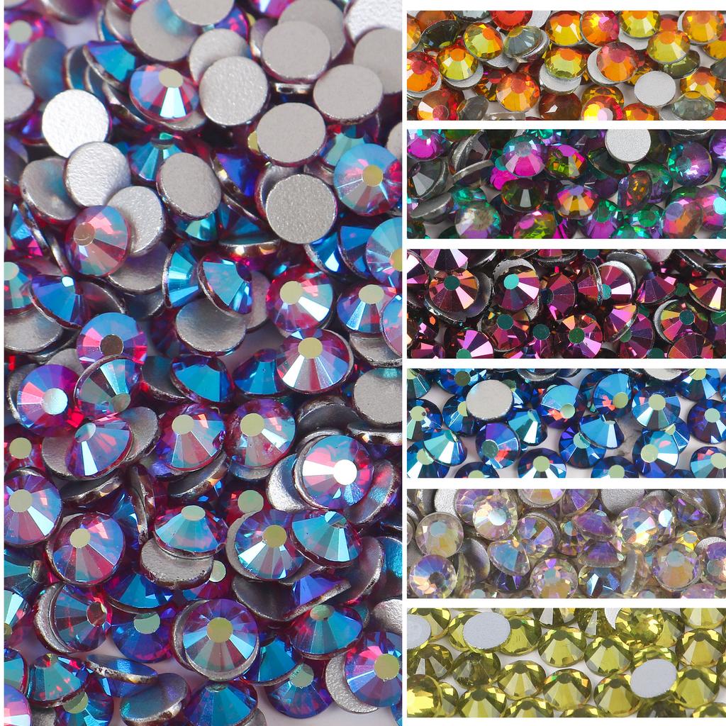 Ss3-Ss30 Strass Ab Colorés Verre Fond Plat Strass Diamant Cristal Coloré Rond Autocollant Manucure Diy Diamant