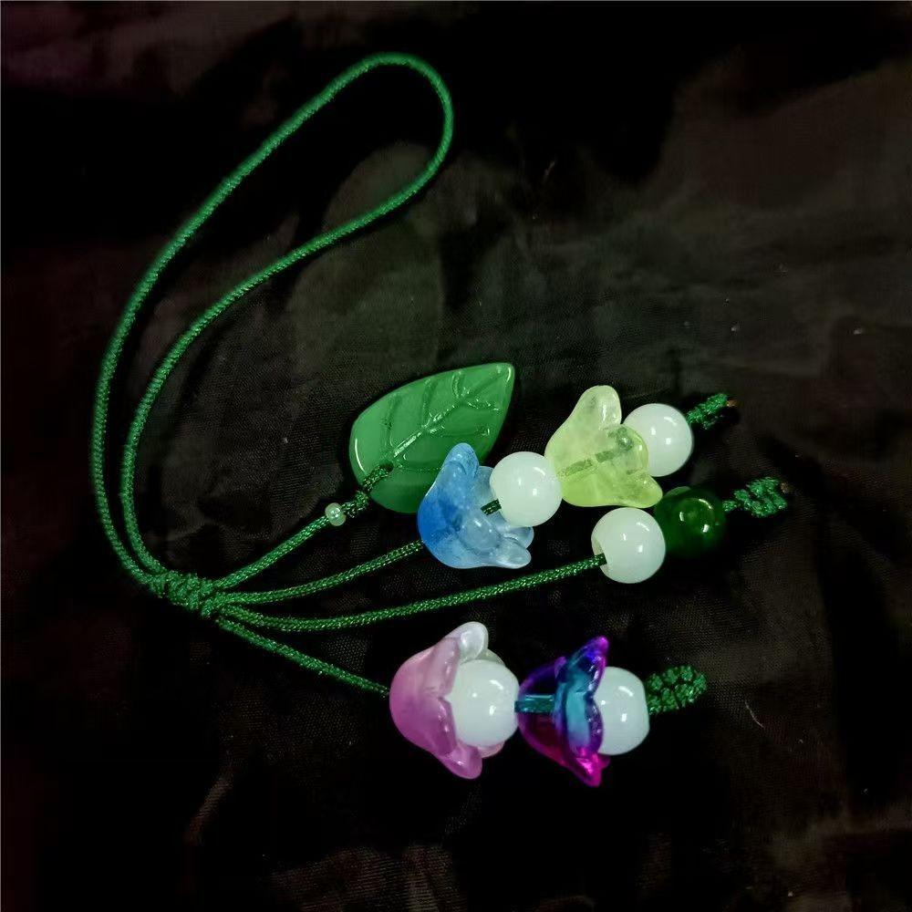 Glass Lily of The Valley Flower Leaf Charm Phone Chains Bag Hanging Pendant Keychains Phone Lanyard Jewelry