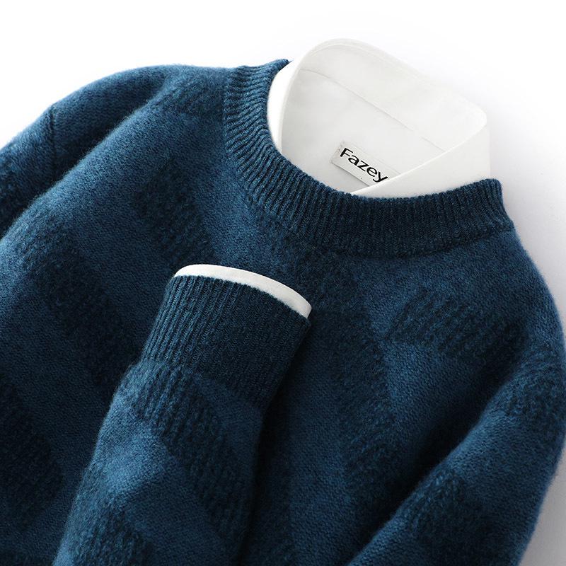 

Men s Autumn/Winter Color Block Thick Wool Sweater - Casual Loose Fit, Round Neck L глибокий/кольору моря