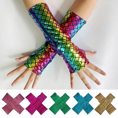 Fish Scale Pattern Mermaid Gloves Colorful Design Cosplay Gloves Arm Sleeves  Dress Accessories