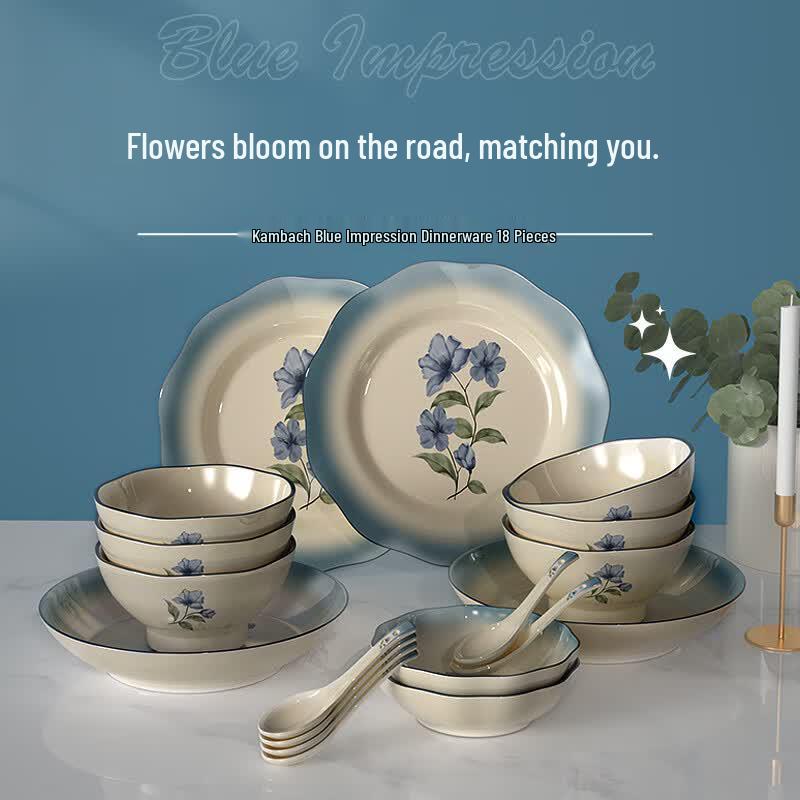 Kobach Blue Impression Ceramic 18-Piece Dinnerware Set