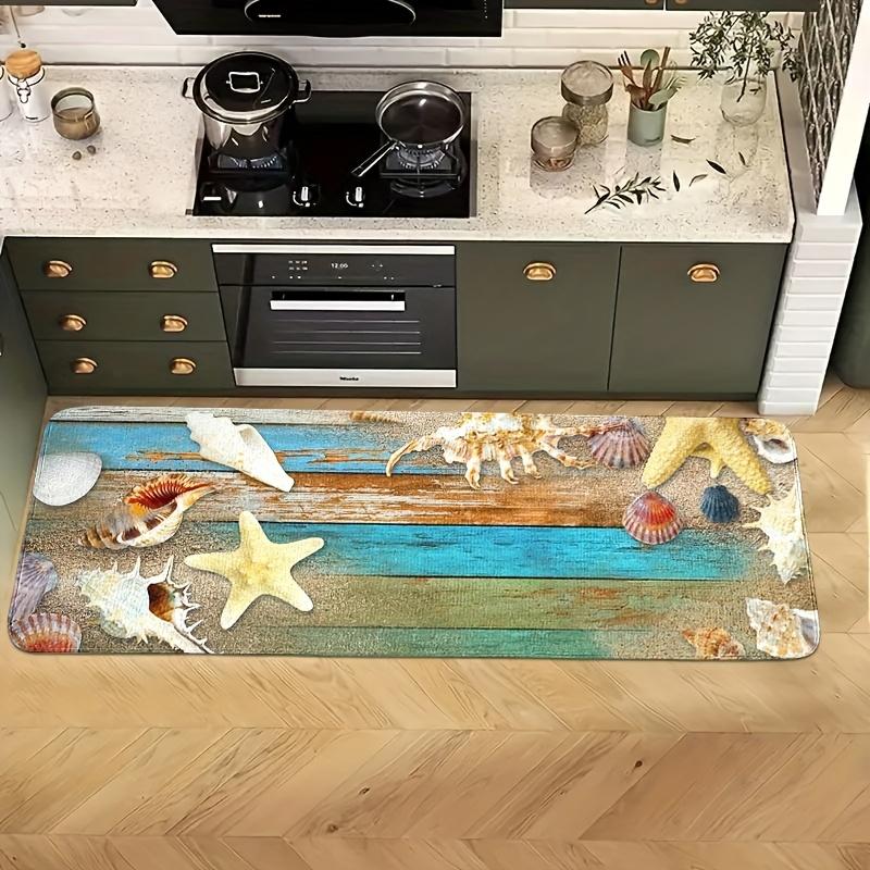 1Pcs Summer Ocean  Pattern Floor Mat Modern Kitchen Polyester Rug Non-Slip Colorful Indoor Carpet, For Home Bathroom Bedroom Living Room Decor