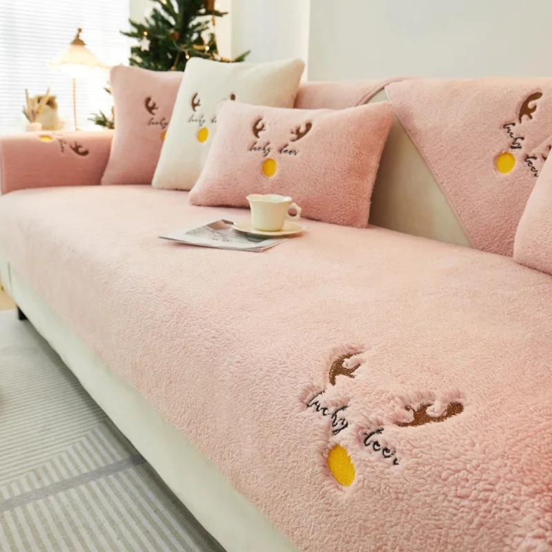 Vánoční Zesílený Králičí Kožešina Plyšový Potah na Pohovku Protiskluzový Měkký Ručník na Pohovku Polštářek na Pohovku Do Obývacího Pokoj Moderní Domácí Dekorace