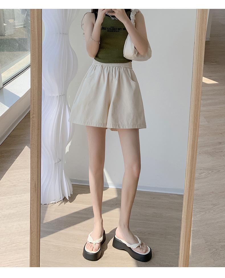 Women's High Waist Khaki Shorts - Summer 2025: Casual Wide-Leg, Slimming, Plus Size, Sporty Five-Point Style