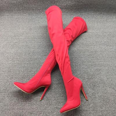 Footwear Thigh High Shoes for Woman Big Red Women's Boots Above Over The Knee with Laces Lace-up Pointed Toe Very Heel Work Pu