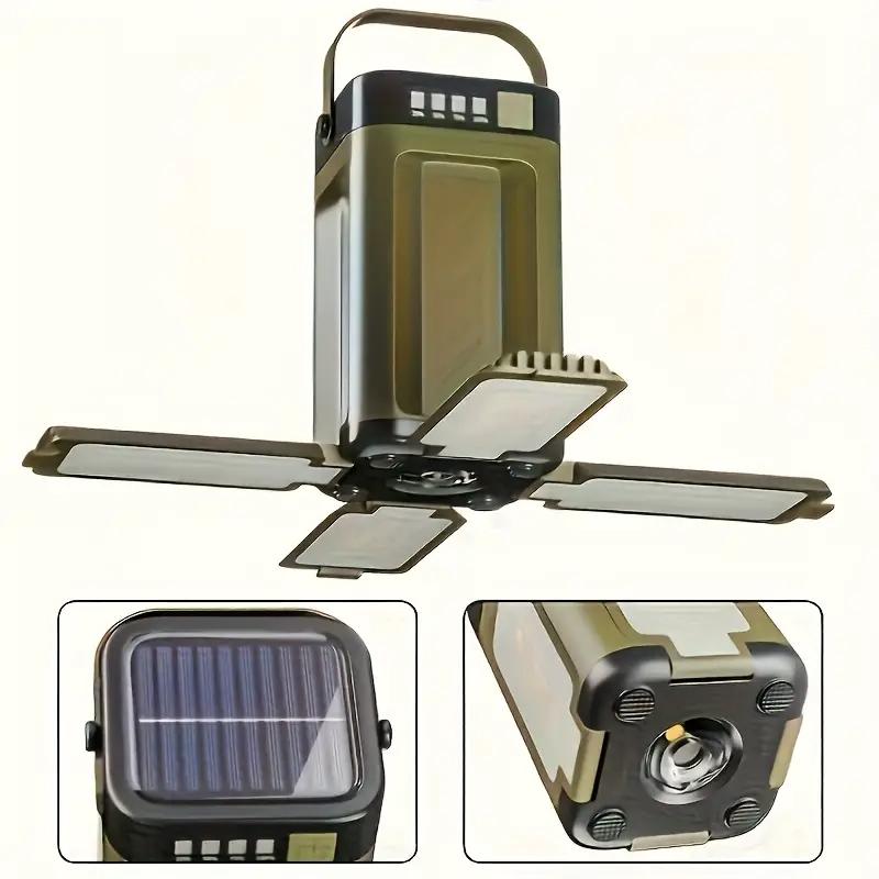 Portable Solar Camping Lamp Waterproof Outdoor Tent Light with Hanging Hook, Folding LED Light for Emergency Hiking Fishing BBQ