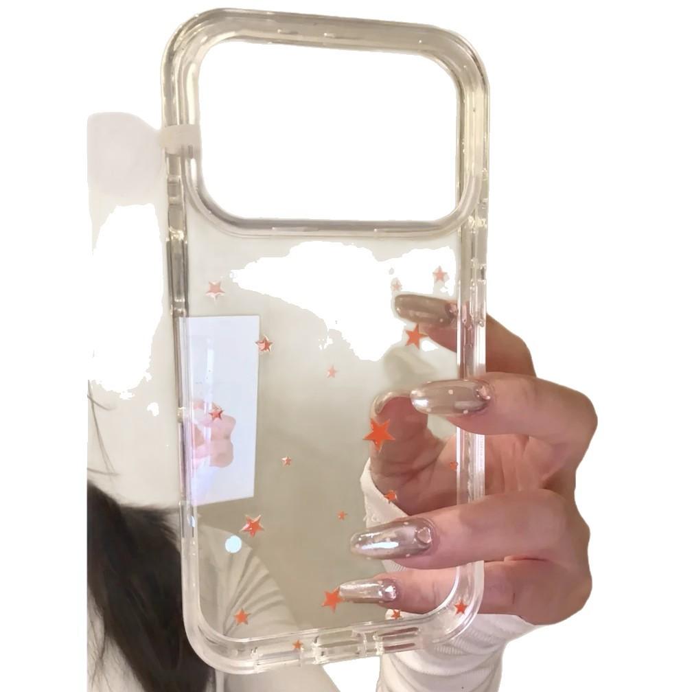 ins Korean orange little star, suitable for Apple 17Promax mobile phone case IP16 transparent 15 space case 14pro.