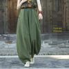 Women's Retro Ramie Sand-Washed Distressed Loose Lantern Pants for Meditation and Tai Chi