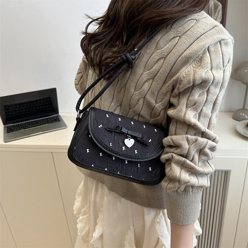 Sweet Bow Pleated Design Shoulder Bags for Women Ballet Style Ladies Flap Crossbody Bag Versatile Female Phe Handbags Purse