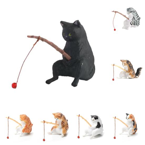 Fishing Kitten Statue Cartoon Cat Figurine Collectible Resin Miniature Cat Sculpture for Fish Tank Micro Landscape Aquarium Decor