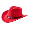 (One Size, Red) Western Cowboy Hat for Women Men Bohemian Cowgirl Hat with Beads Trim Outdoor Sun Hat