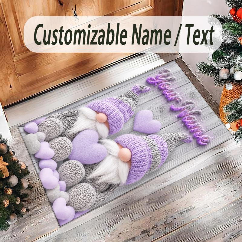 Gnome Theme Crystal Velvet Rug Personalized Custom Name Text Soft Floor Mat Home Decor