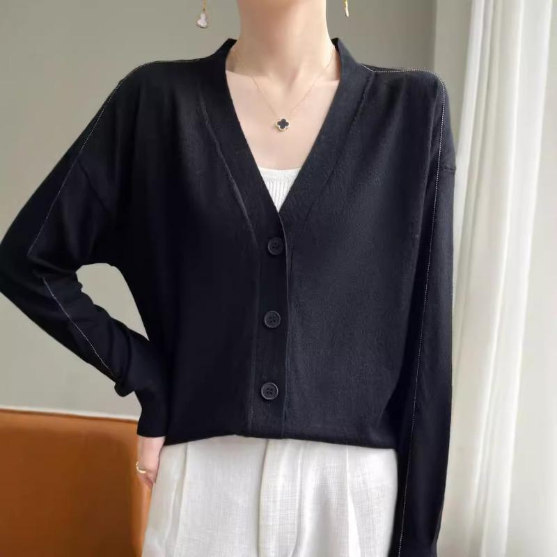 Spring new women's wool knitted sweater women's V-neck cardigan sweater women's jacket long-sleeved batch