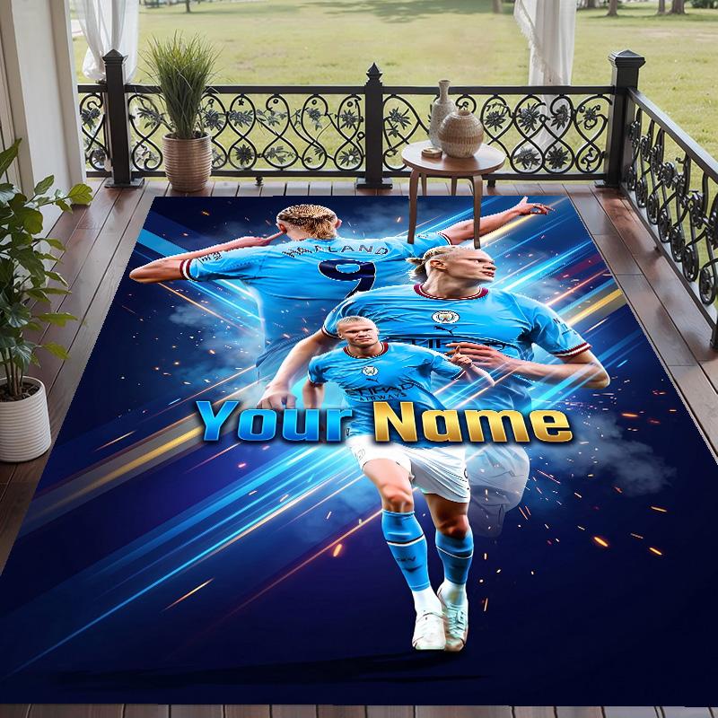 Custom Text Printed Rug Erling Haaland Non Slip Floor Carpet For Home Room Decor