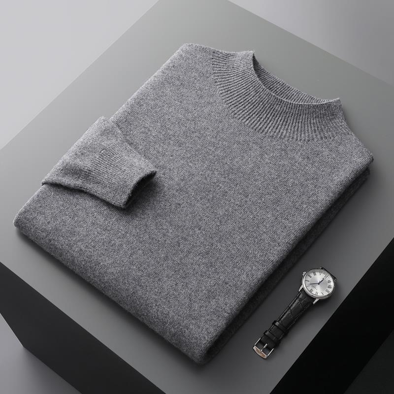 Men's Half-High Collar Solid Wool Sweater – Business Casual Knitted Pullover
