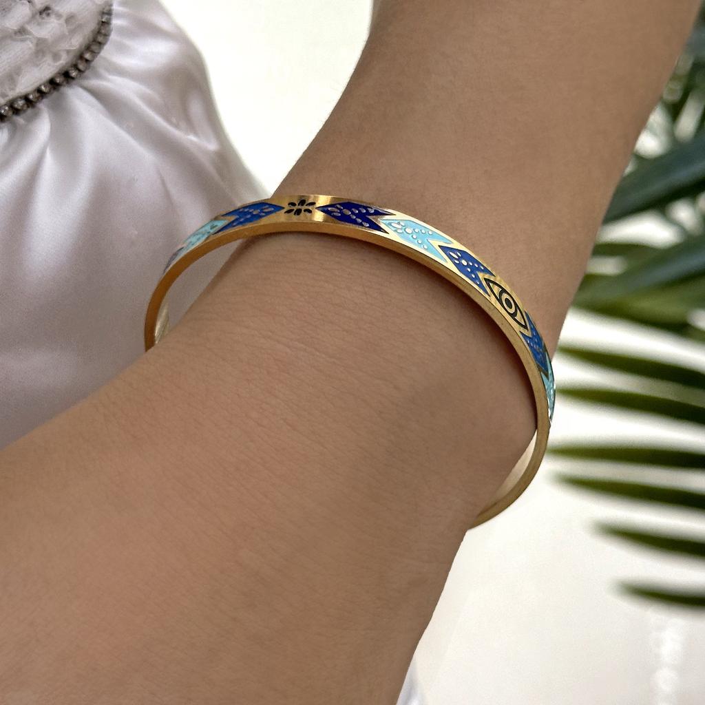 Exaggerated Colorful Painted Eye Pattern Bracelet for Women Unique Drip Paint Stainless Steel Bangle Friendship Jewelry Gifts