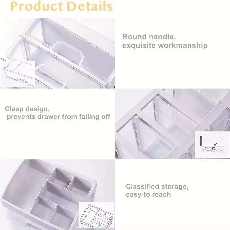 1 szt. Przezroczysty Plastikowy Czterowarstwowy Trzyszufladowy Biurkowy organizer szufladowy Pudełko do przechowywania kosmetyków Stojak do przechowywania na toaletkę
