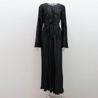 Herbst Frühling Damen Kleid Glockenärmel Rundhalsausschnitt Gestreift Plissiert Einfarbig Slim Fit Schnürband Raffkante Abschlussball Party Ma