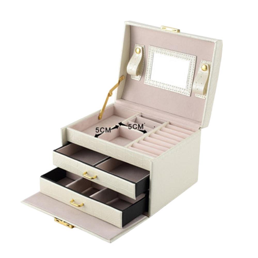 

Органайзер для хранения ювелирных изделий из ПУ Трехслойная коробка с двумя ящиками 3 Layers белый