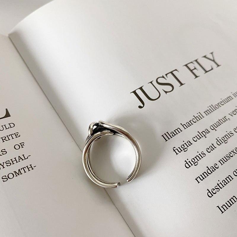 925 Sterling Silver Trendy Width Surface Knot Winding Thai Silver Color Ring Vintage Open Finger Ring For Women Jewelry S-R740