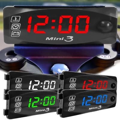 Digital Voltmeter DC 6V-30V Motorcycle Vehicle LED Display Panel Meter Gauge Colorful Voltage Time Temperature 3-in-1 Voltmeter