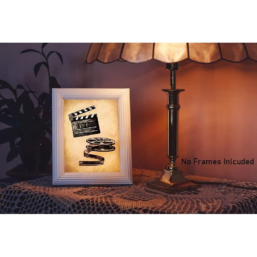 Vintage Movie Theater Wall Art, Home Theatre Feature Canvas Decor, Classic Film Reel Cinema Popcorn Posters, Retro Home Movie Theater Media Room Bar