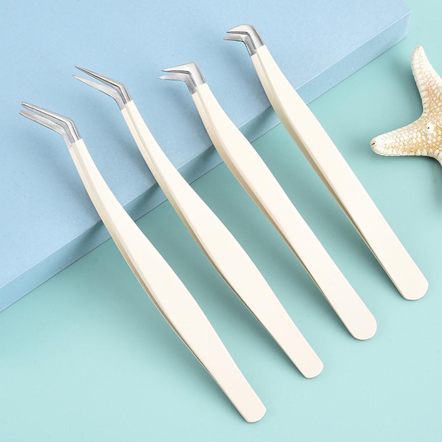 1/4 Pcs Eyelashes Tweezers Stainless Steel Superhard Tweezers High Precision Anti-static Tweezers for Eyelash Extensions