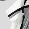 INCERUN Men T-Shirts V Collar Short Sleeve Netyarn Patchwork Casual Tops