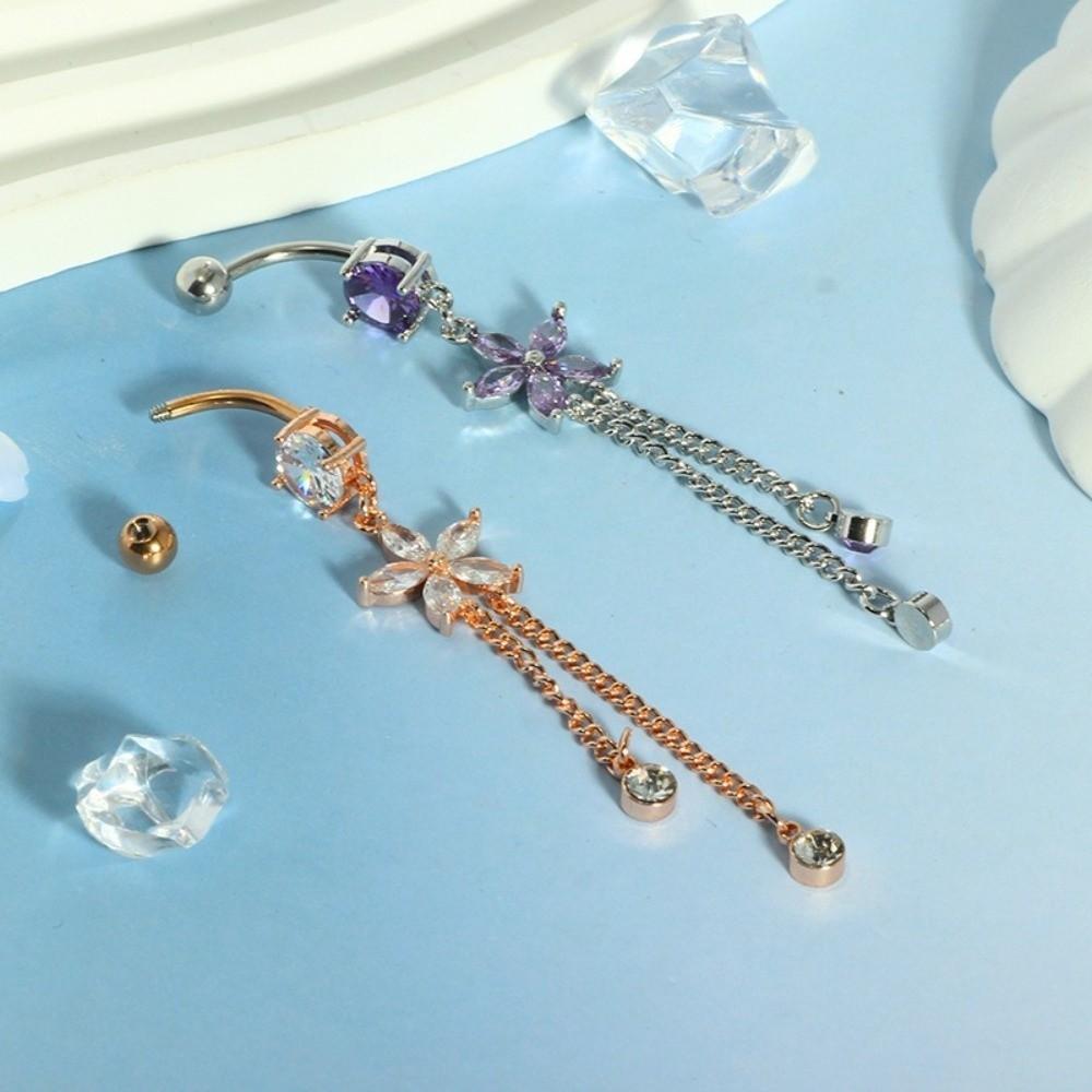 Blumen Zirkon Bauchnabelring Edelstahl Körperpiercing Schmuck Glänzender Bauchnabelring Geschenk