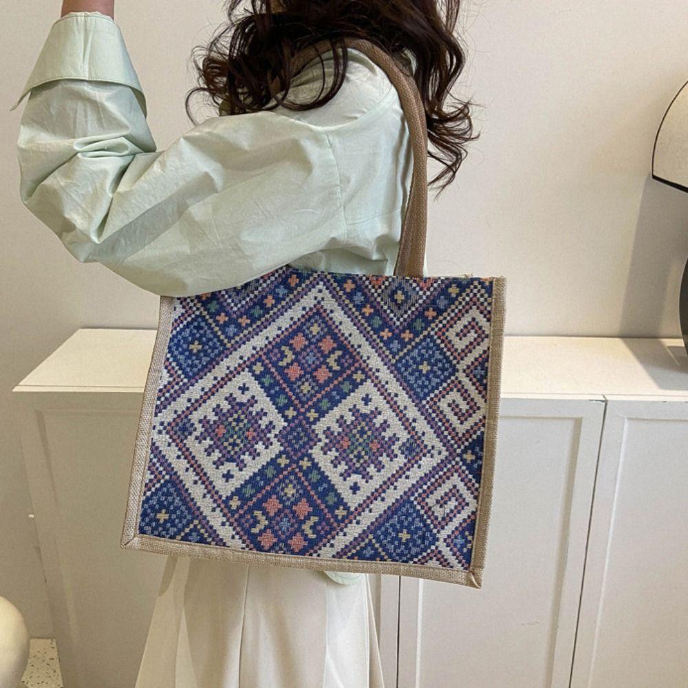 Large Capacity Ethnic Style Handbag Tote Bag Embroidery Shoulder Bag  Storage Bag