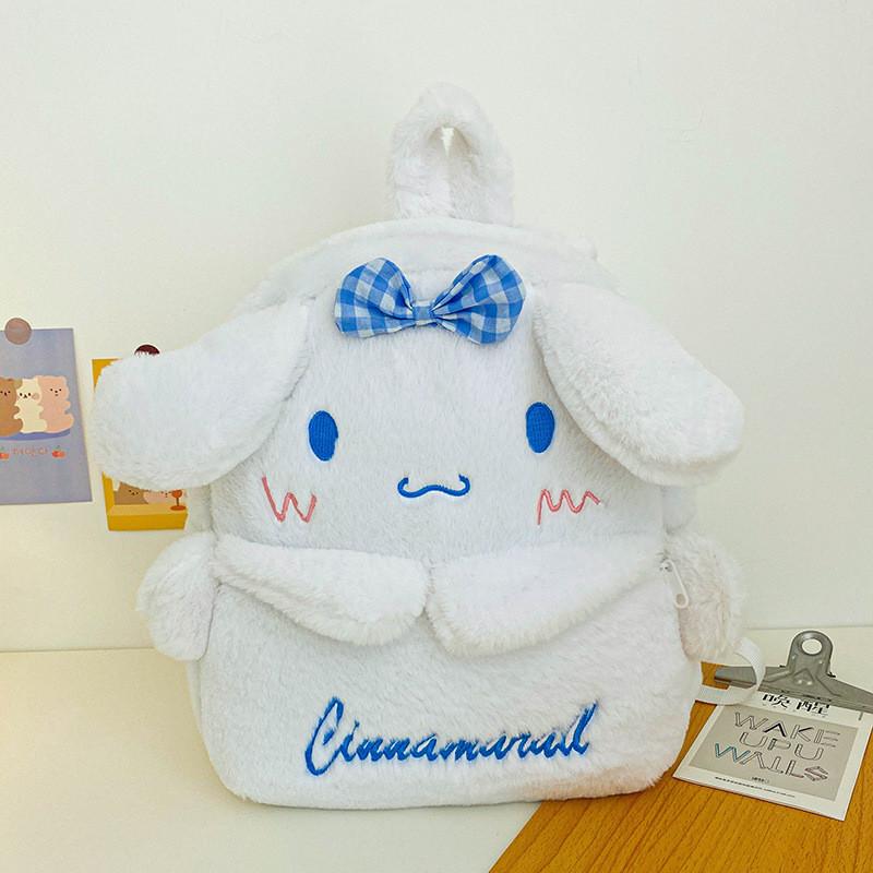 2024 New Cartoon Plush Texture Student Backpack Lovely Soft Fluffy Sweet Girl Outing Storage Bag Street Trend Cute Pink Melody