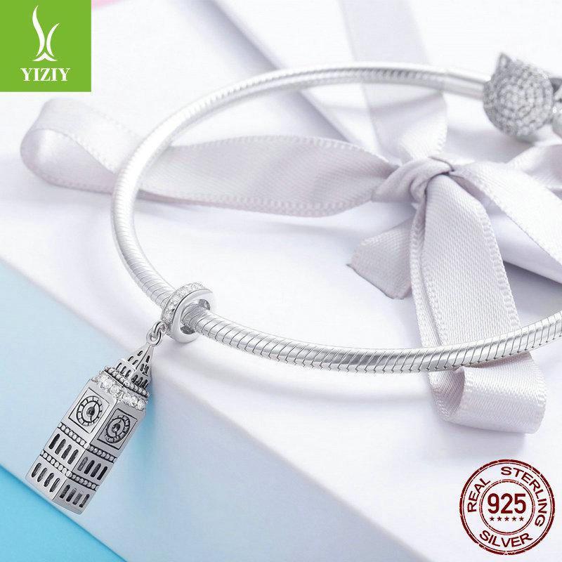 S925 Silver British Big Ben Pendant Ladies Diy Beaded Bracelet Pendant Accessories Scc868
