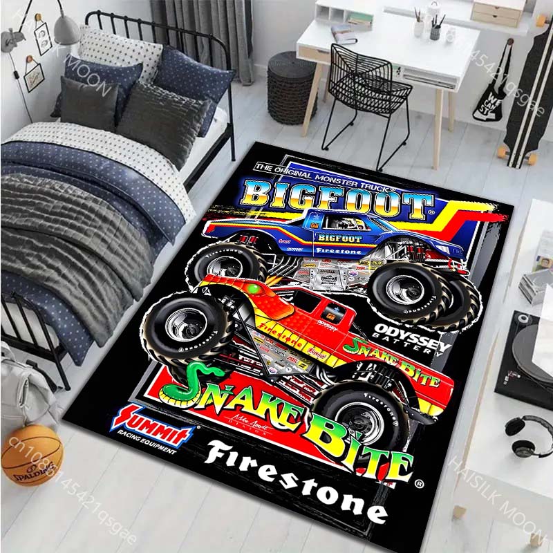 Multiple Style Big-footed Monster Truck Print Carpet for Living Room Bedroom Bedside Bathroom Floor Mat Home Area Rug Room Decor