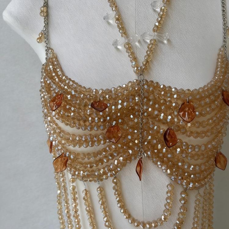Beaded Body Chain Bra Multilayer Beaded Chest Chain Body Accessories Jewelry for Women Nightclub Raves Body Jewel