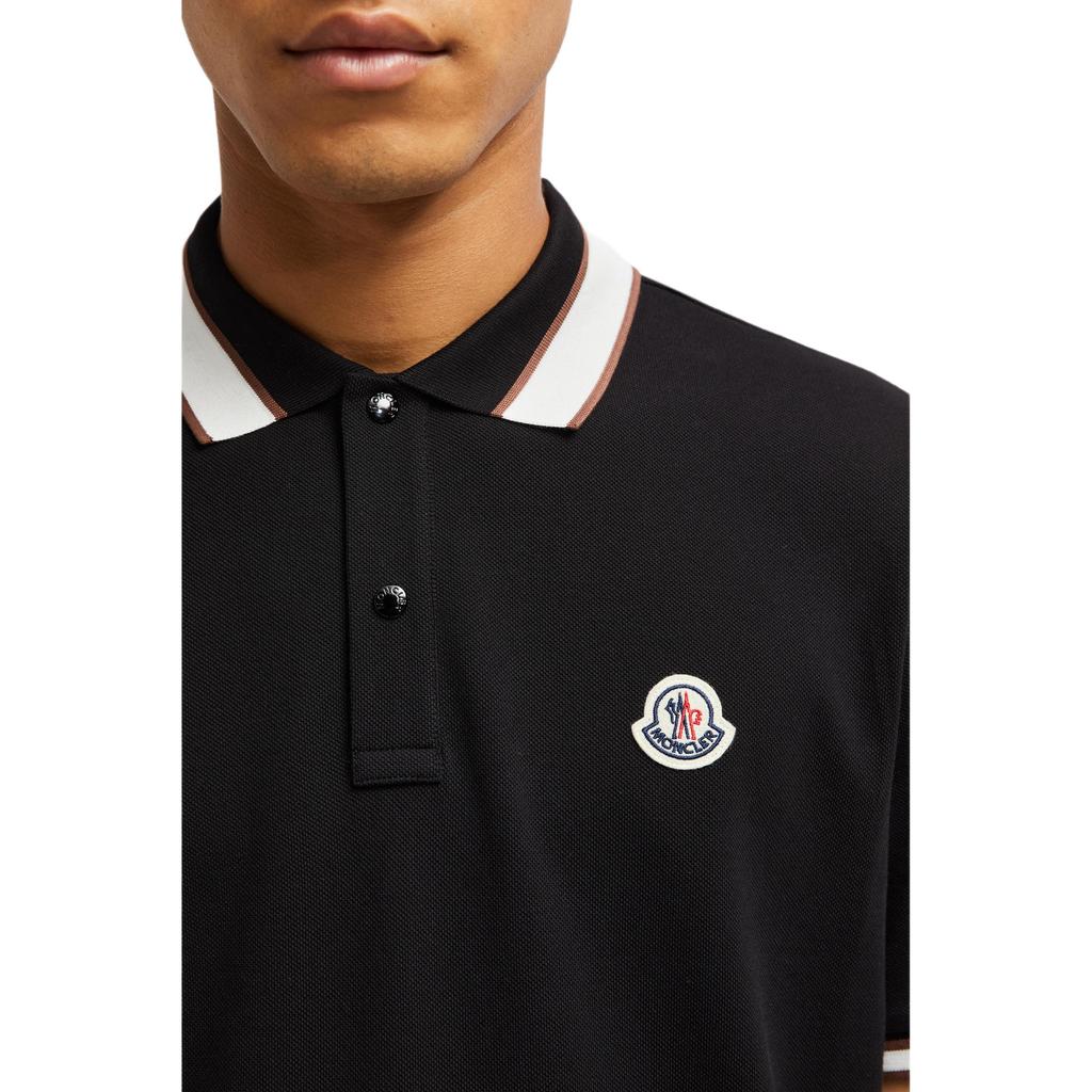 Moncler Logo Striped Trim Short Sleeve Polo Shirt Men Polo Shirts Black J20918A0001889A16999