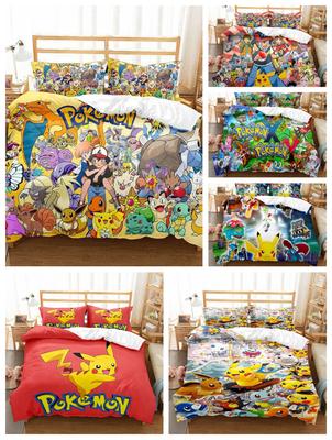 Conjunto de Cama Desenho Animado Anime Pokemons Kawaii Pikachu Gengar Eevee Charizard Colcha Capa de Edredom Fronha Conjunto de Cama Infantil Solteiro King Size