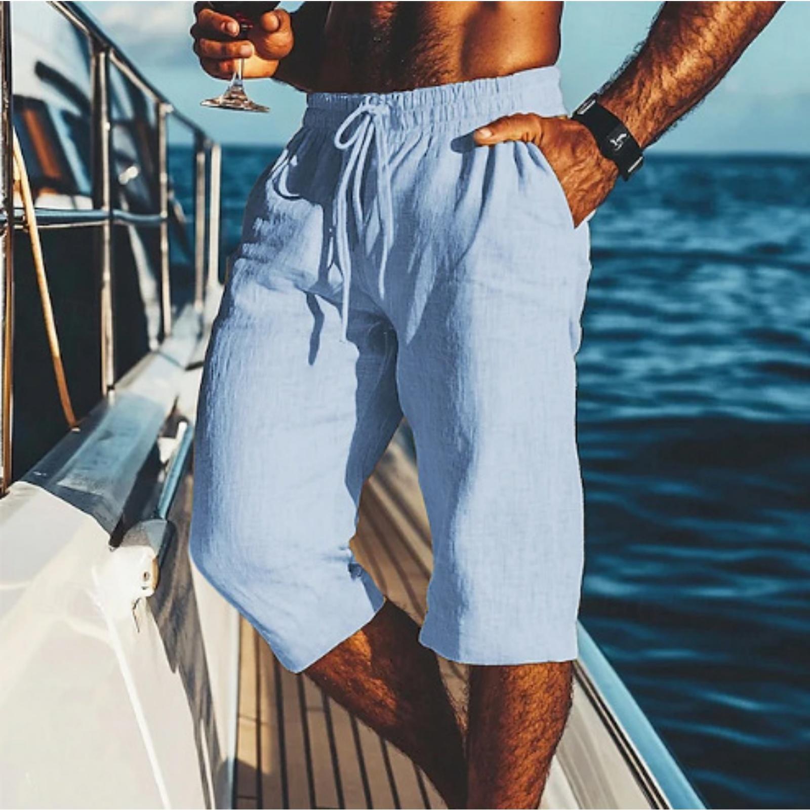 

Men s -color Casual Cotton And Linen Loose-fitting Seven-inch Shorts XXXL