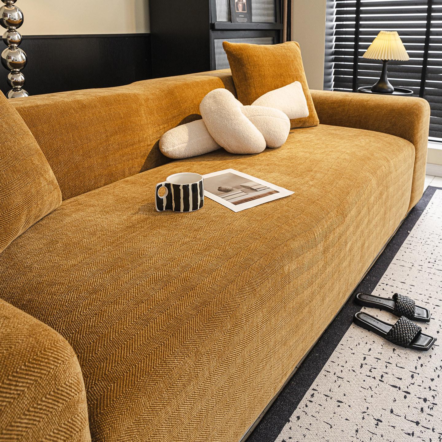Chenille Stretch Sofa Cover Herringbone Elastic