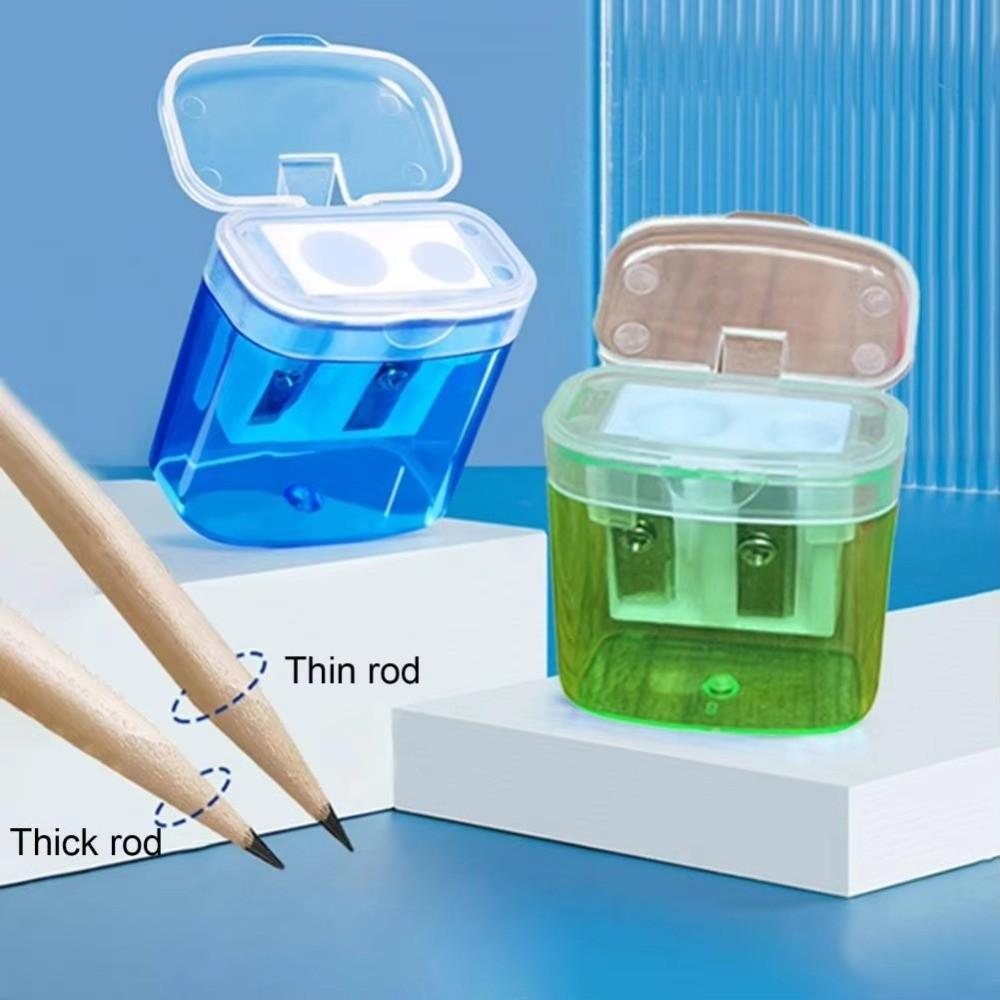 High Quality Dual Holes Pencil Sharpeners Handheld Plastic Pen Sharpener With Lid Pencil Sharpening Tool School Office Supplies