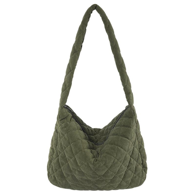 Fashion Rhombus Messenger Bag Simple Solid Color Autumn and Winter Cotton Clothes Shoulder Bag Trendy Casual Student Tote Women's Bag