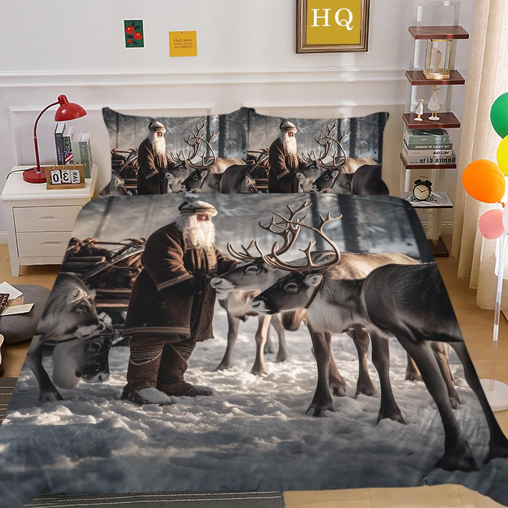 Christmas Printing 3D Printing Polyester Pillowcase Quilt Cover Two Or Three-Piece Set