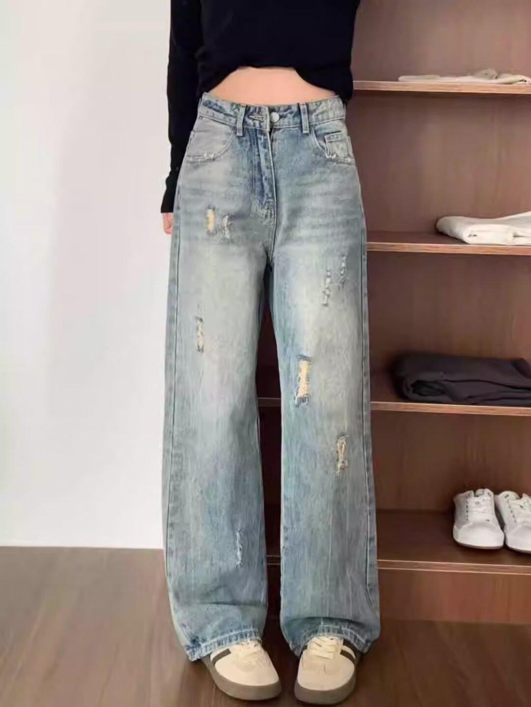 

Женские джинсы с высокой талией, синие, в стиле ретро, с рваностями, широкими штанинами и облегающего кроя 3XL синий