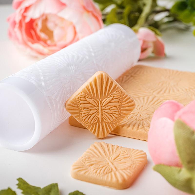 Soft Clay Rolling Roller Retro Butterfly Pattern Texture Non-stick Mud Easy Clean for DIY Earrings Pendant Handicrafts