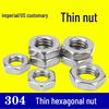 304 Stainless Steel US Standard Hex Nut, UNC/UNF Fine Thread, Thin Profile